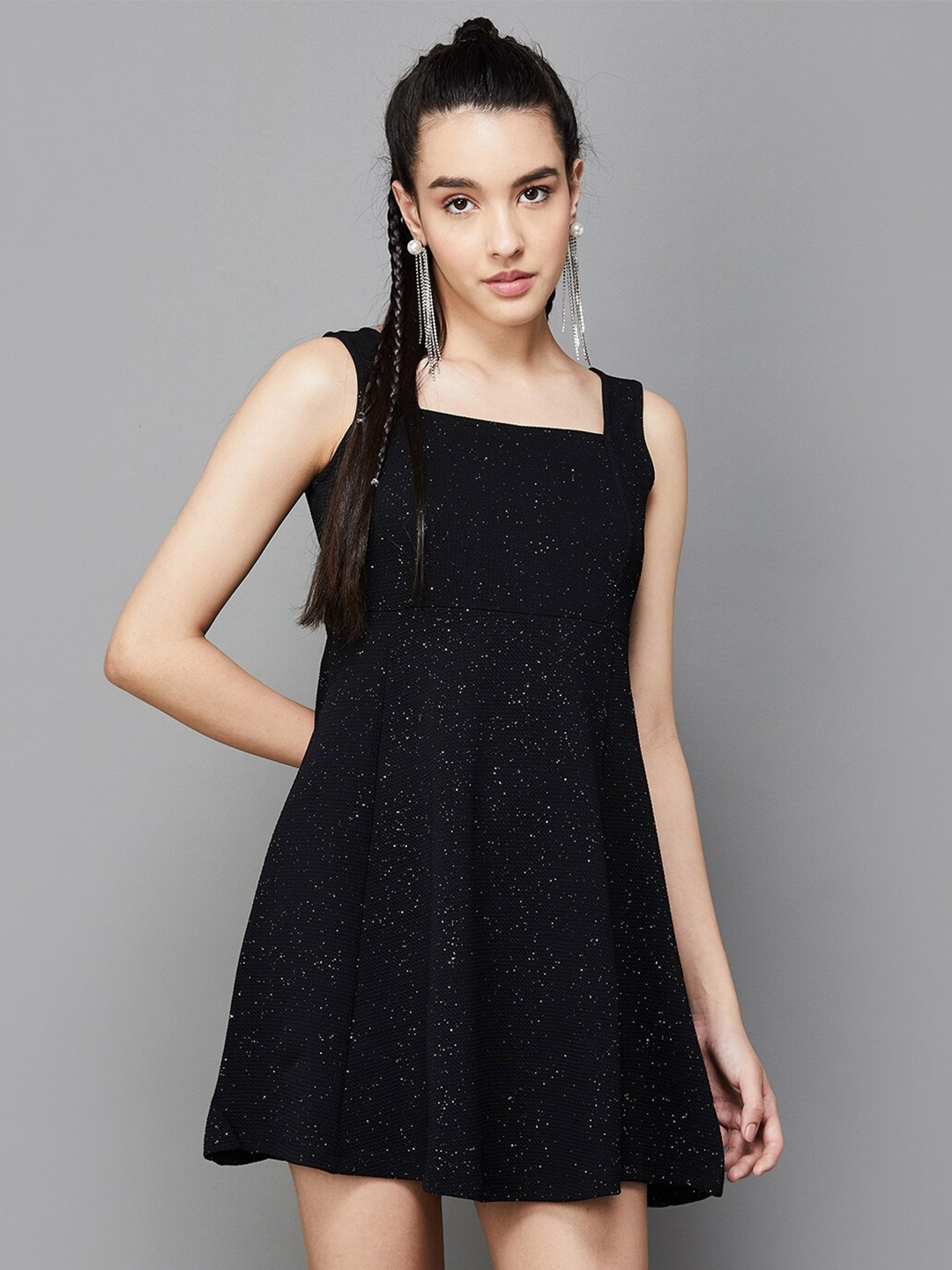 

Ginger by Lifestyle Square Neck Sleeveless A Line Mini Dress, Black