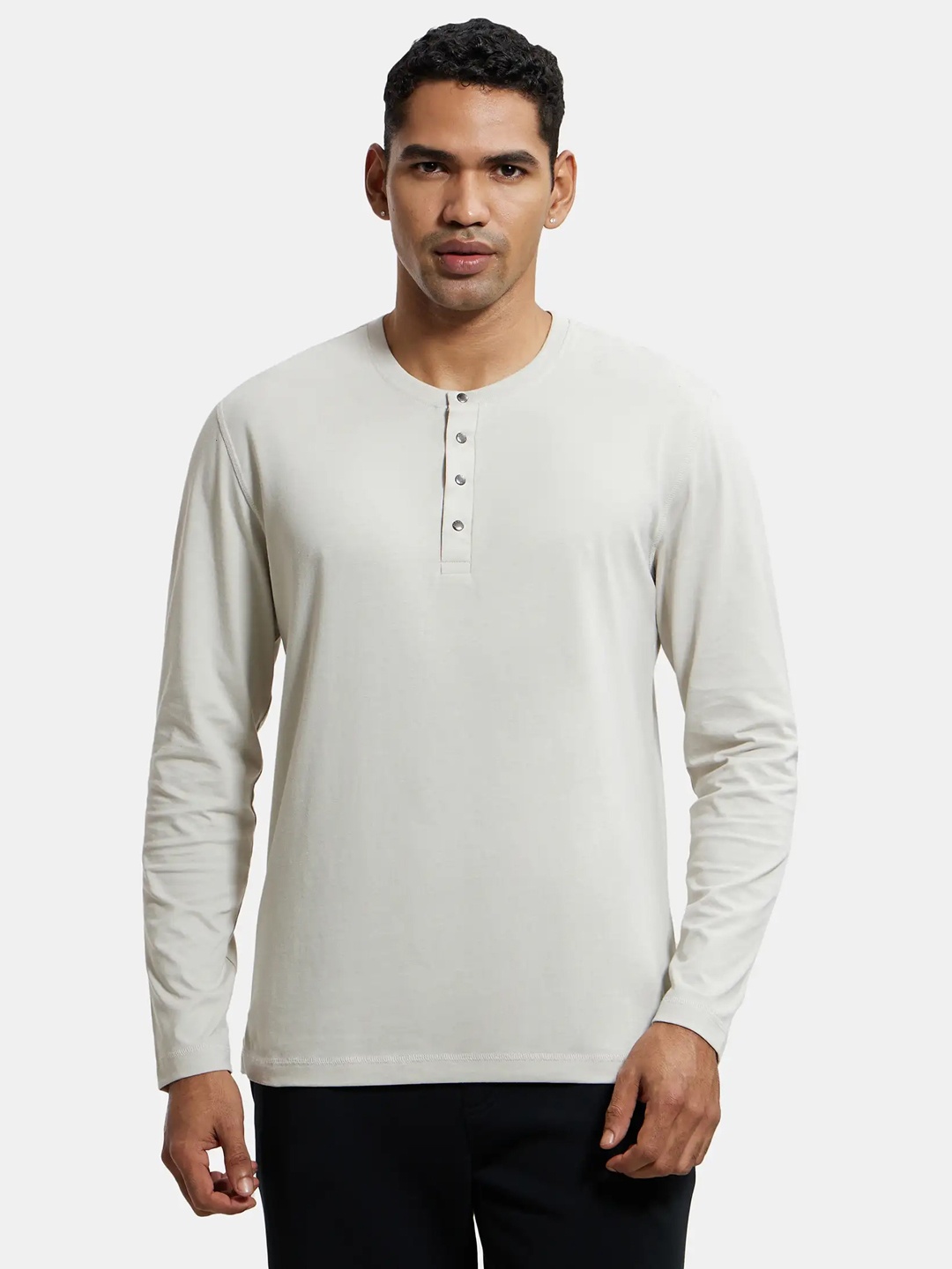 

Jockey Super Combed Cotton Rich Solid Full Sleeve Henley T-shirt-US87, Cream