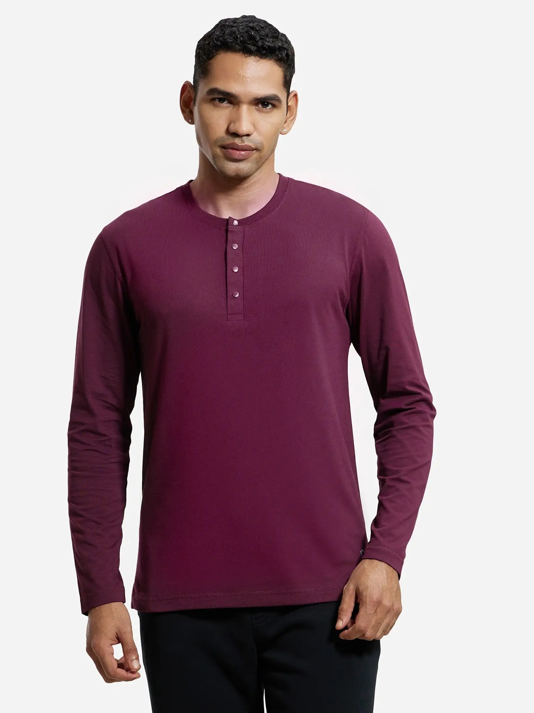 

Jockey Super Combed Cotton Rich Solid Full Sleeve Henley T-shirt-US87, Purple