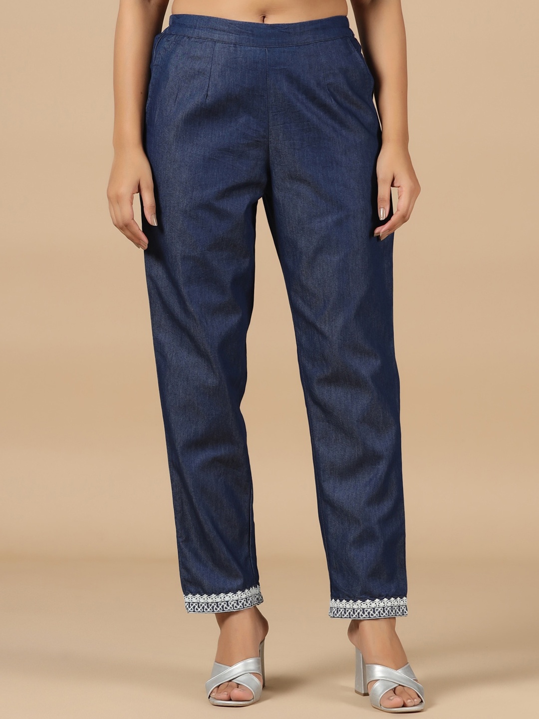 

SAVI Women Relaxed Ethnic Cigarette Trousers, Blue