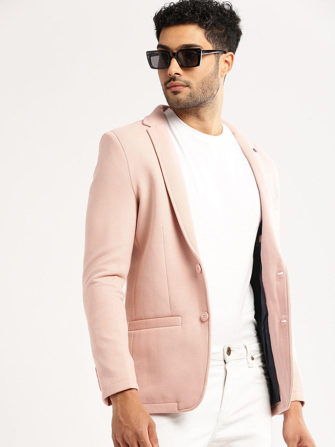 

SHOWOFF Single-Breasted Corduroy Slim-Fit Blazer, Peach