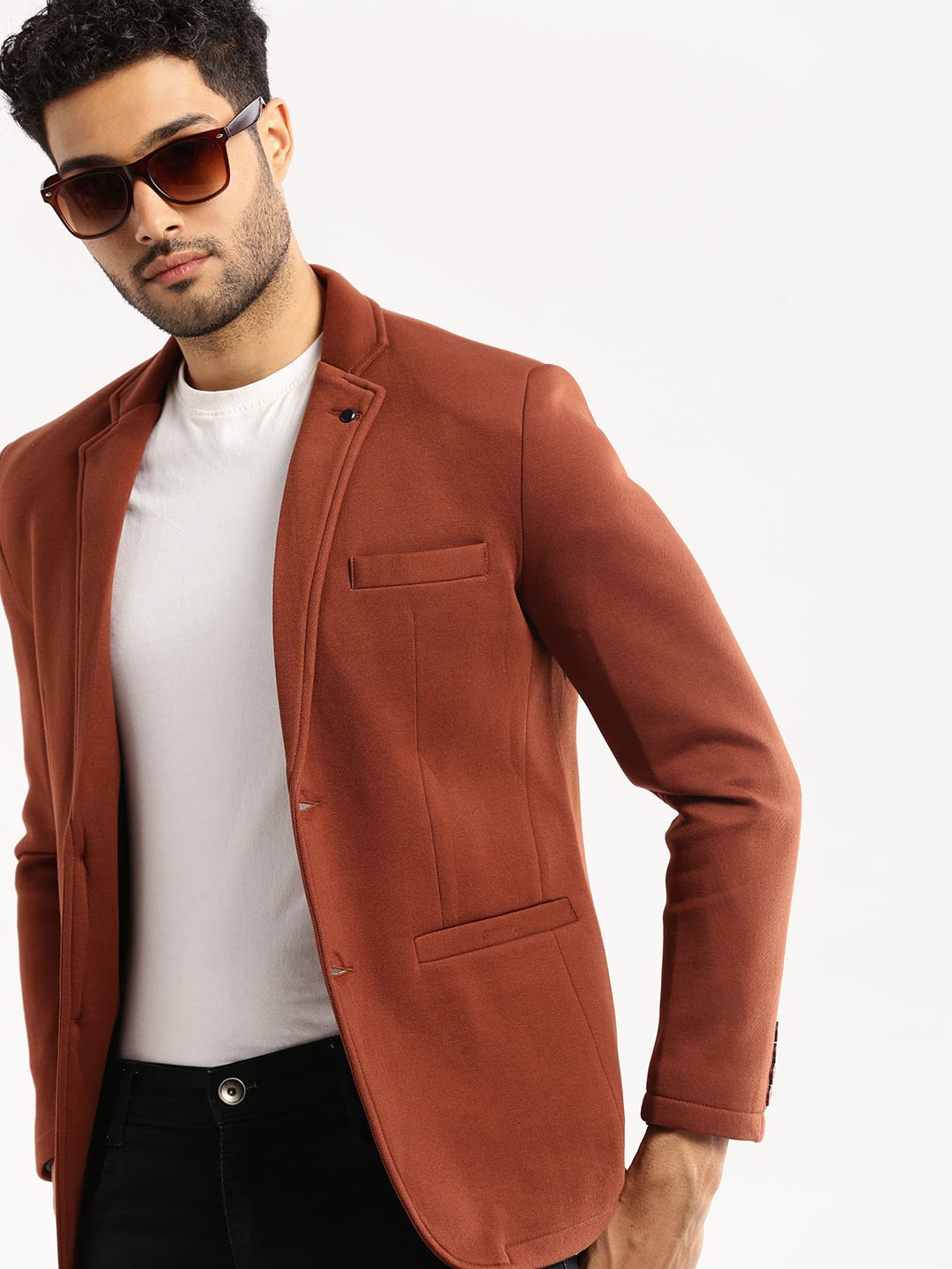 

SHOWOFF Single-Breasted Slim-Fit Blazer, Brown