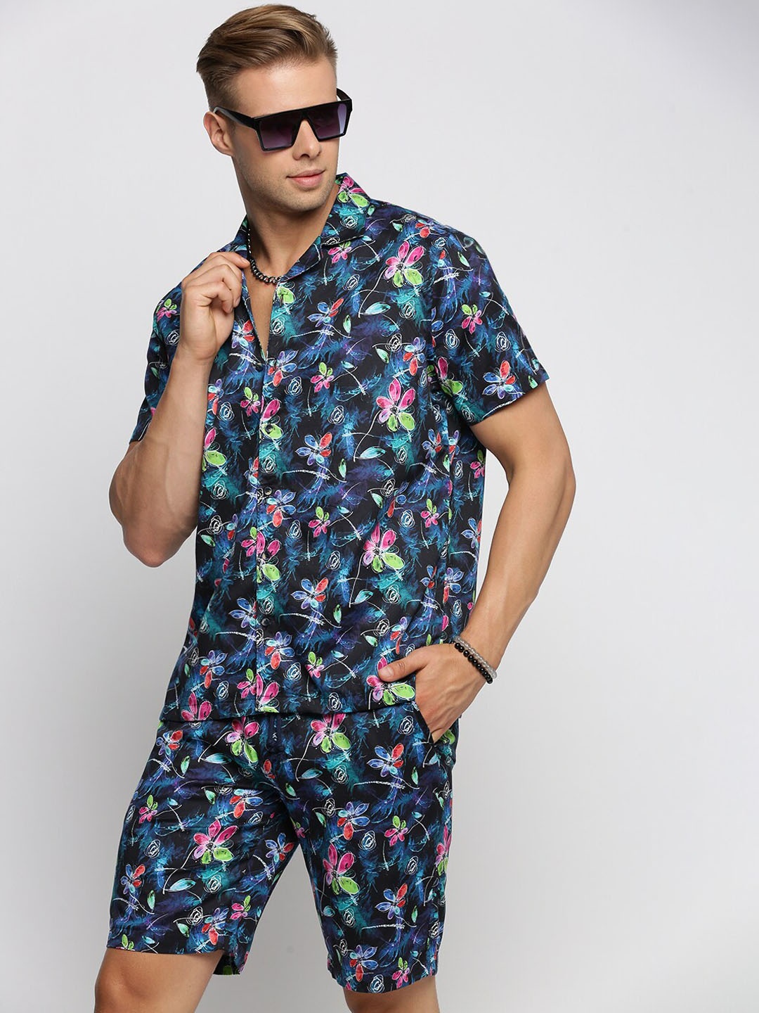 

SHOWOFF Printed Oversized Shirt With Shorts Co-Ords, Blue