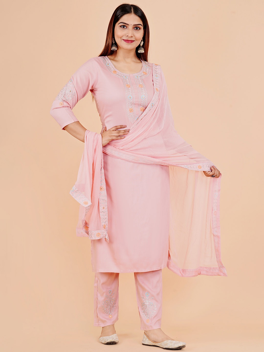 

KALINI Floral Yoke Design Embroidered Kurta With Pyjamas & Dupatta, Pink
