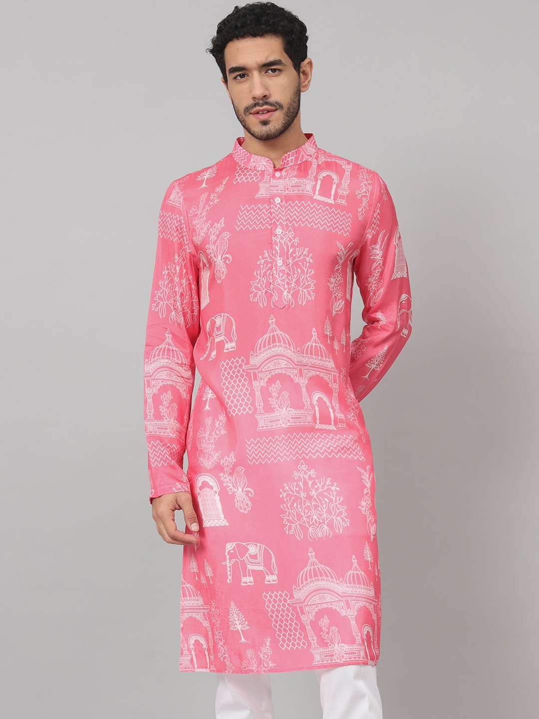 

HILO DESIGN Ethnic Motifs Printed Straight Kurta, Pink