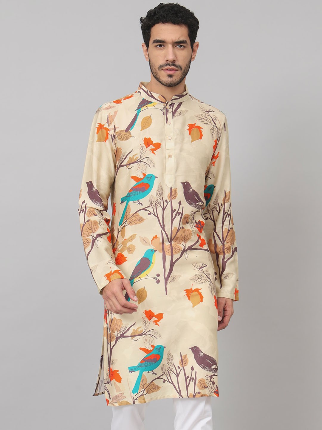 

HILO DESIGN Ethnic Motifs Printed Straight Kurta, Cream