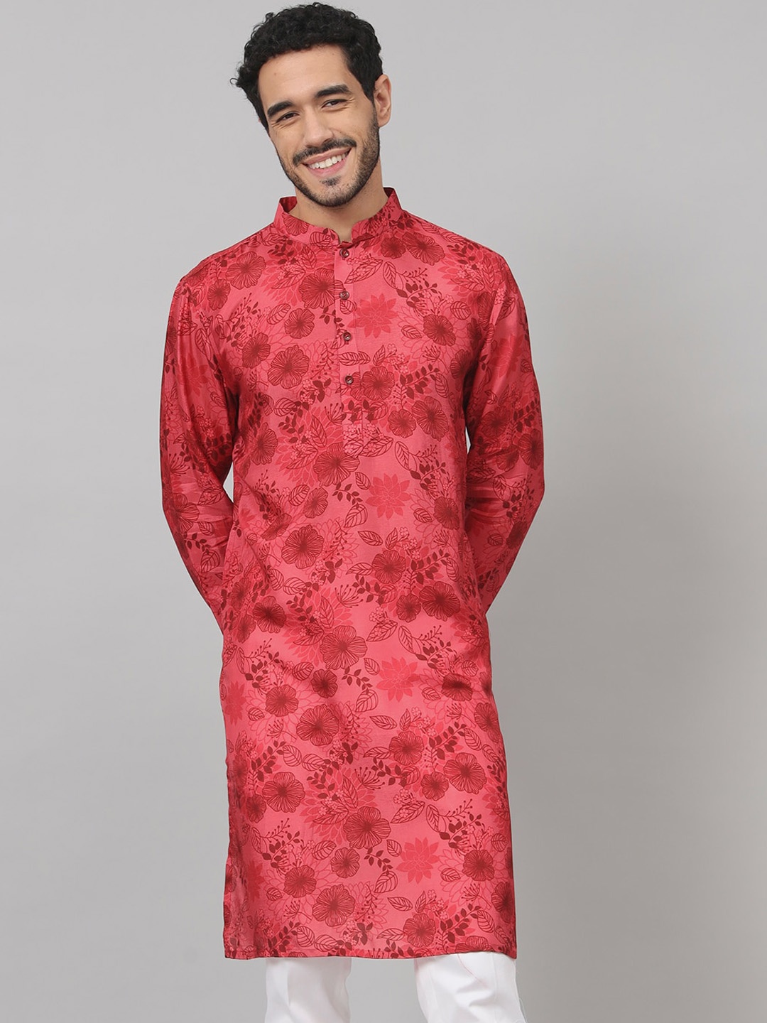 

HILO DESIGN Floral Printed Straight Kurta, Red