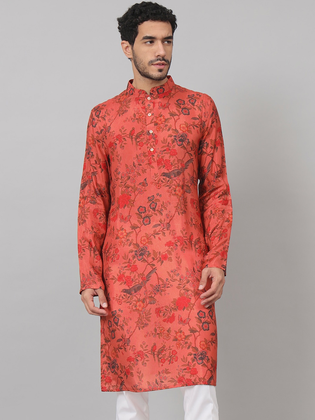 

HILO DESIGN Floral Printed Straight Kurta, Orange