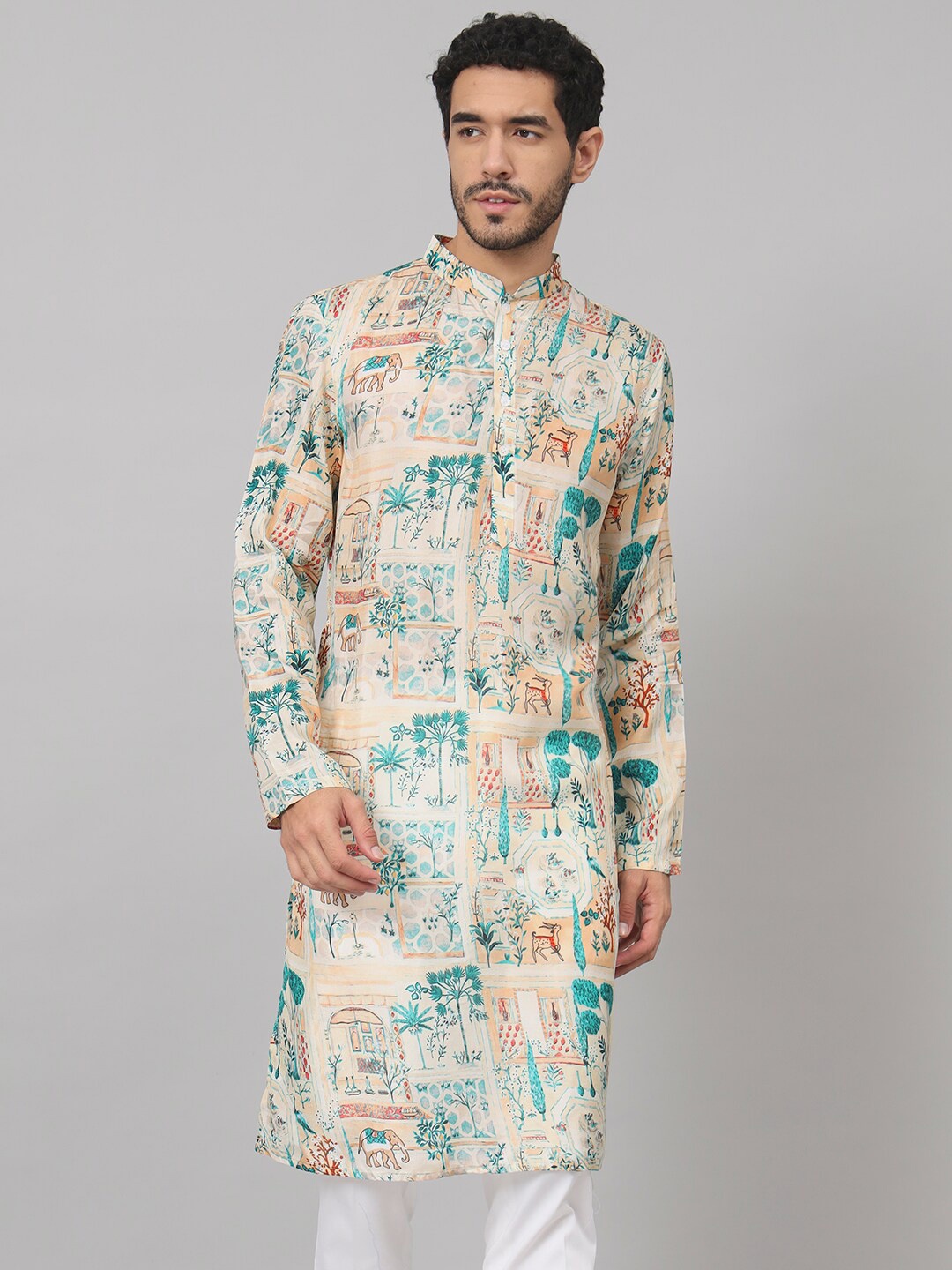 

HILO DESIGN Ethnic Motifs Printed Straight Kurta, Cream