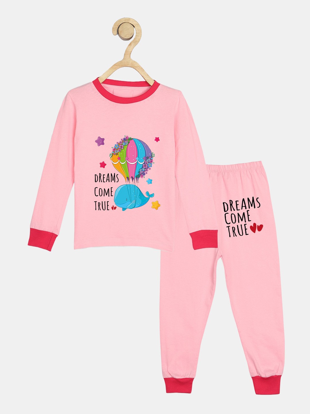 

Wyld Sprog Girls Graphic Printed Pure Cotton Night suit, Pink
