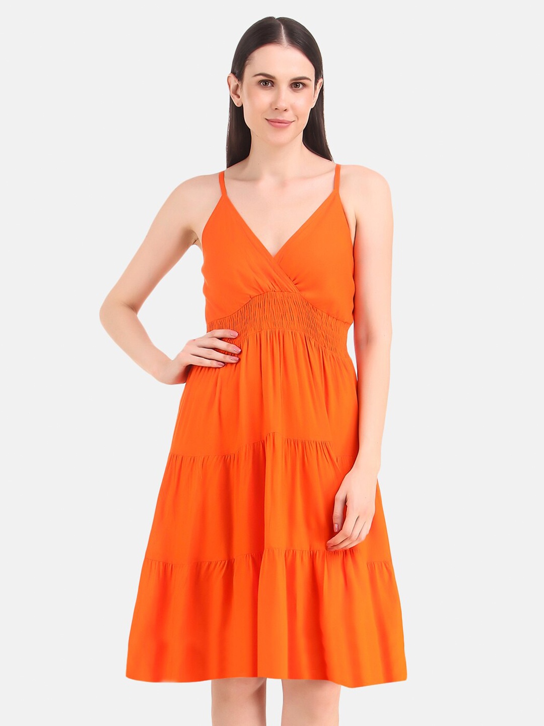 

BAESD Shoulder Straps Gathered Detailed Cotton Fit & Flare Dress, Orange