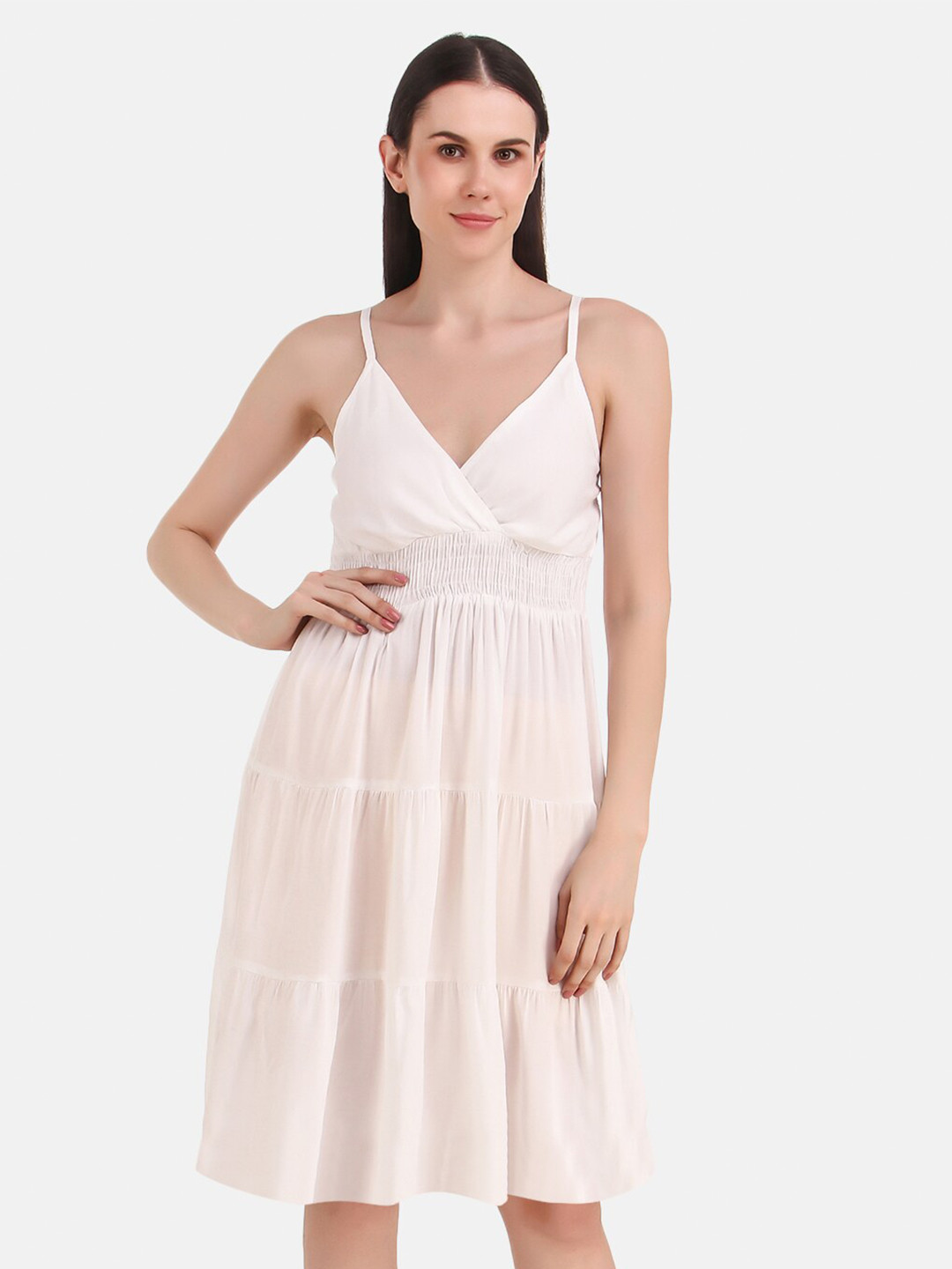 

BAESD Shoulder Straps Shoulder Straps Smocked Fit & Flare Dress, Off white