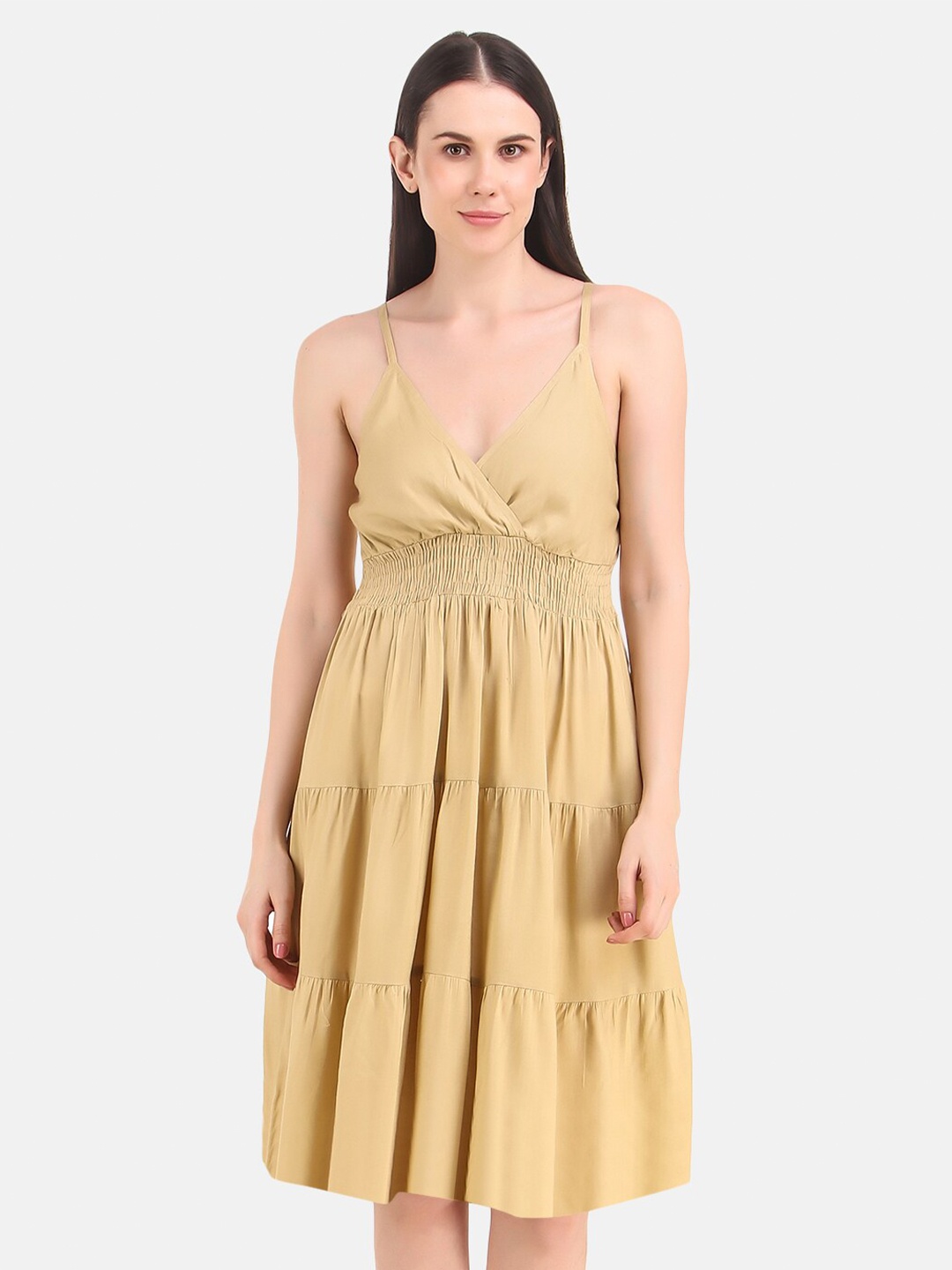 

BAESD Shoulder Straps Shoulder Straps Smocked Fit & Flare Dress, Beige