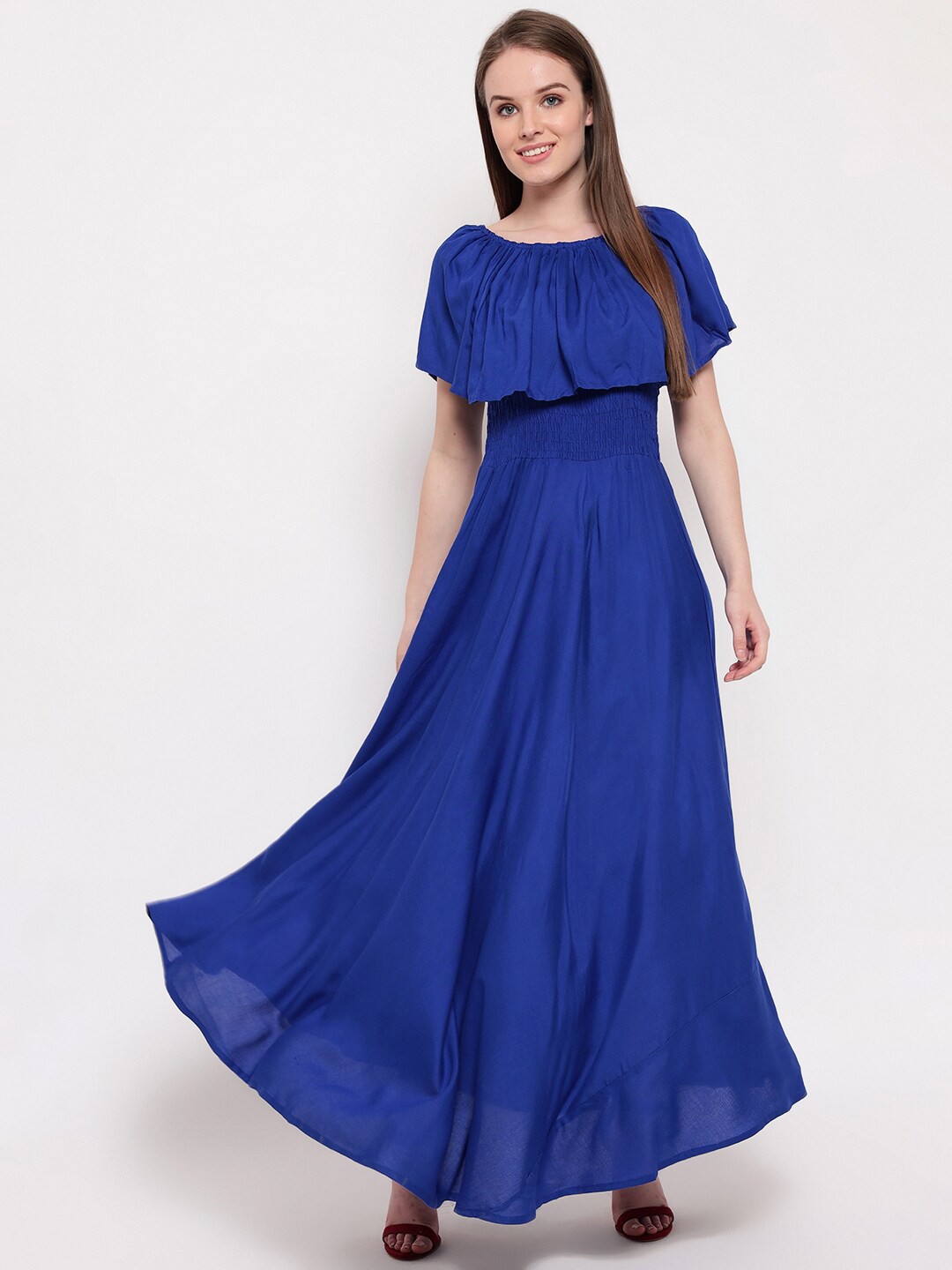 

BAESD Ruffled Smocked Cotton A-Line Maxi Dress, Blue
