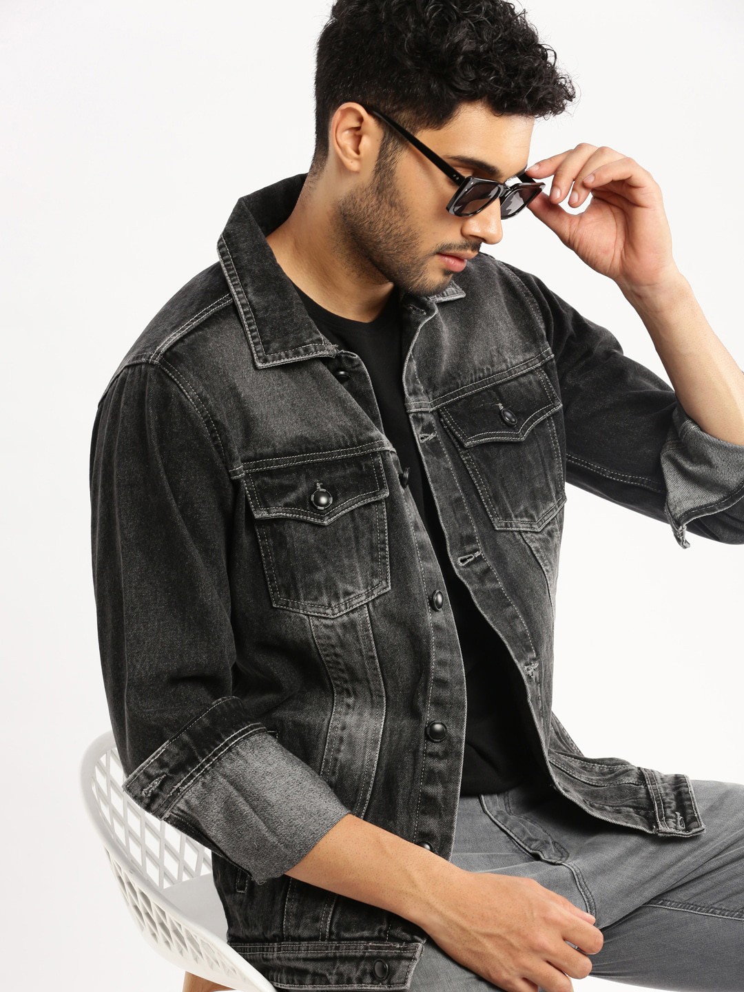 

SHOWOFF Washed Windcheater Cotton Denim Jacket, Grey