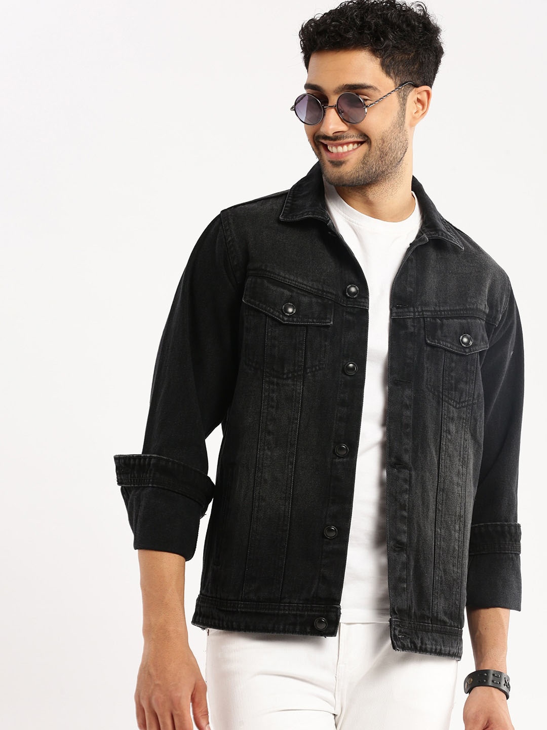 

SHOWOFF Spread Collar Windcheater Denim Jacket, Charcoal