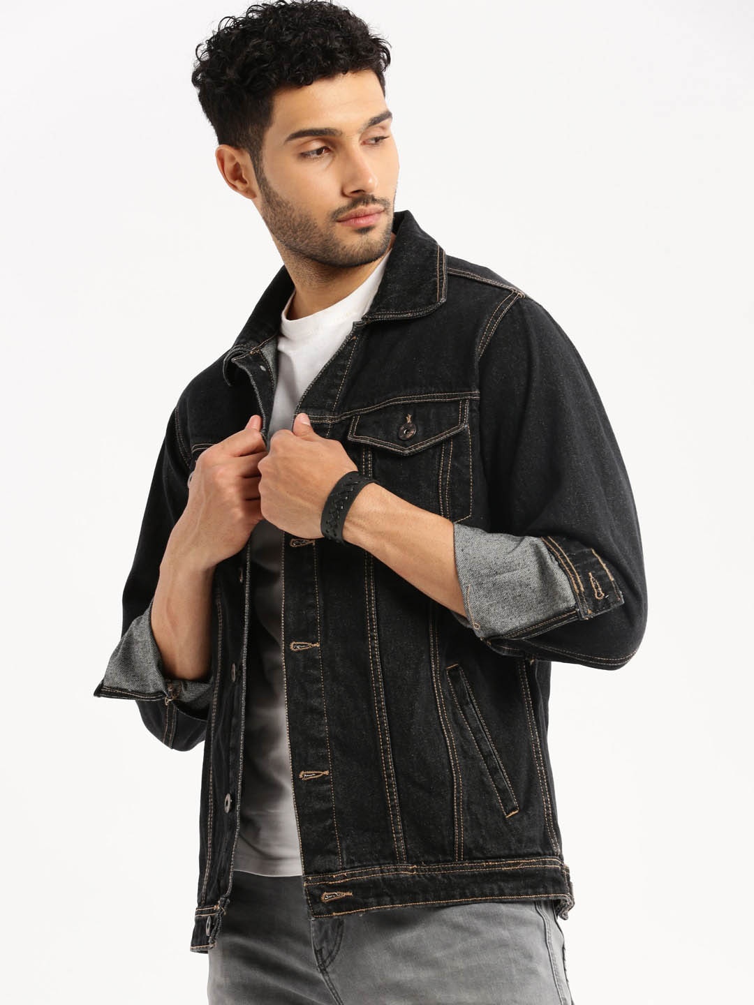 

SHOWOFF Spread Collar Windcheater Denim Jacket, Charcoal