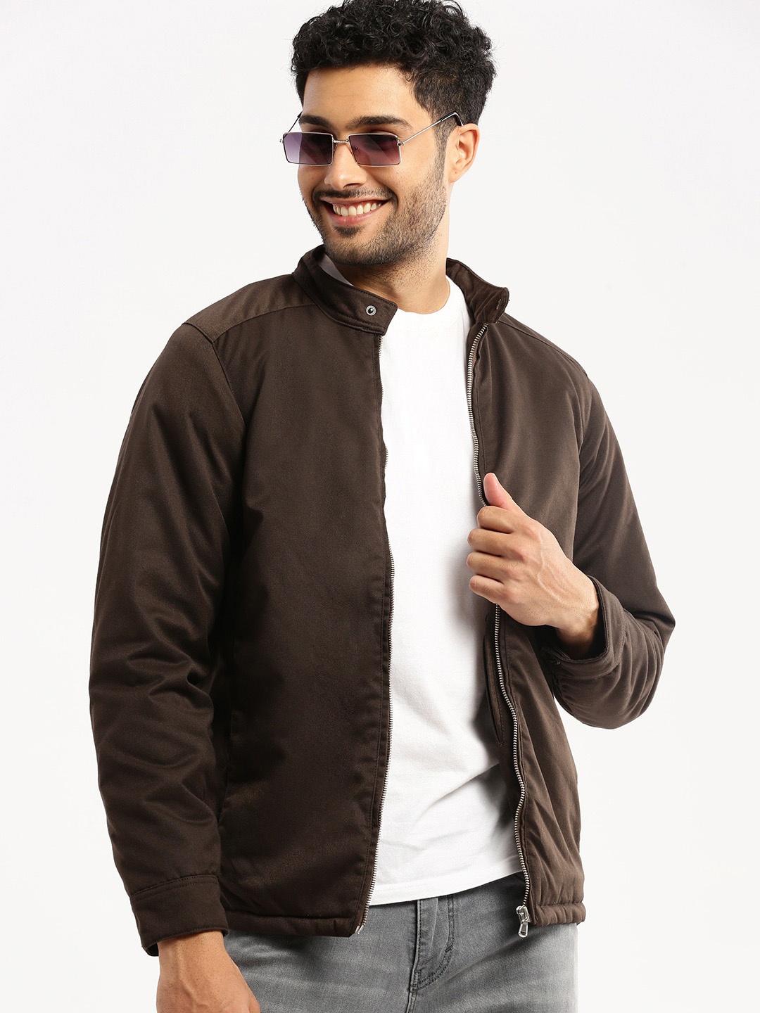 

SHOWOFF Stand Collar Windcheater Tailored Jacket, Brown