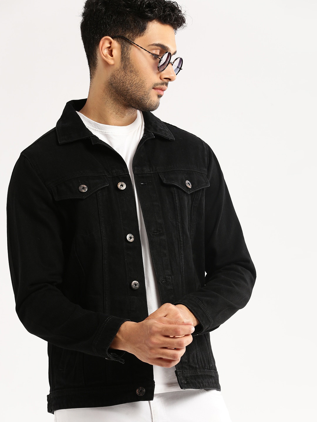 

SHOWOFF Windcheater Spread Collar Denim Jacket, Black