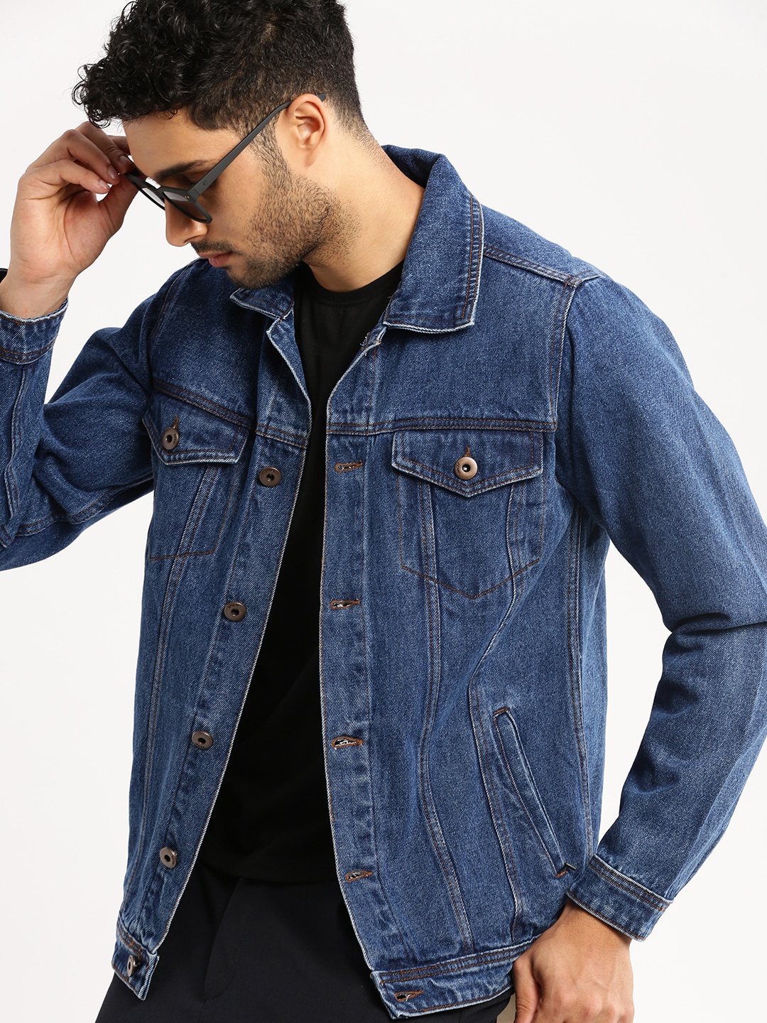 

SHOWOFF Spread Collar Windcheater Denim Jacket, Navy blue