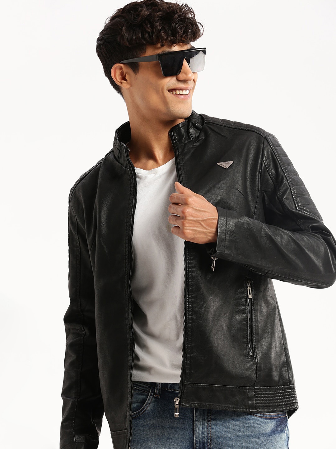 

SHOWOFF Mock Collar Windcheater Biker Jacket, Black