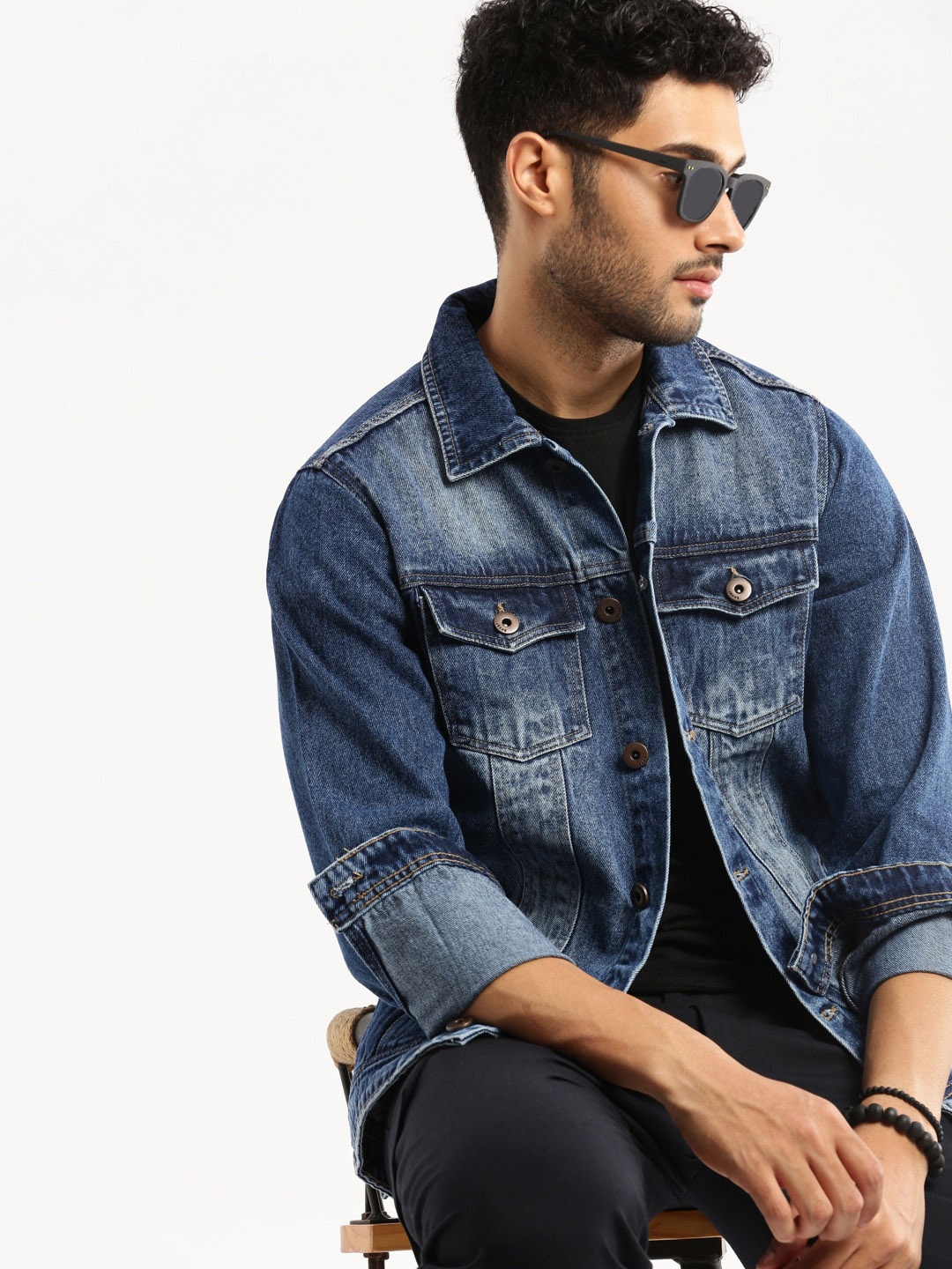 

SHOWOFF Spread Collar Windcheater Denim Jacket, Blue