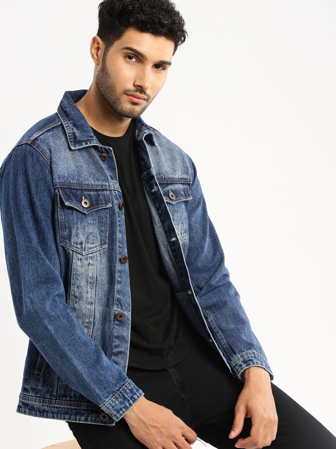 

SHOWOFF Spread Collar Windcheater Denim Jacket, Blue
