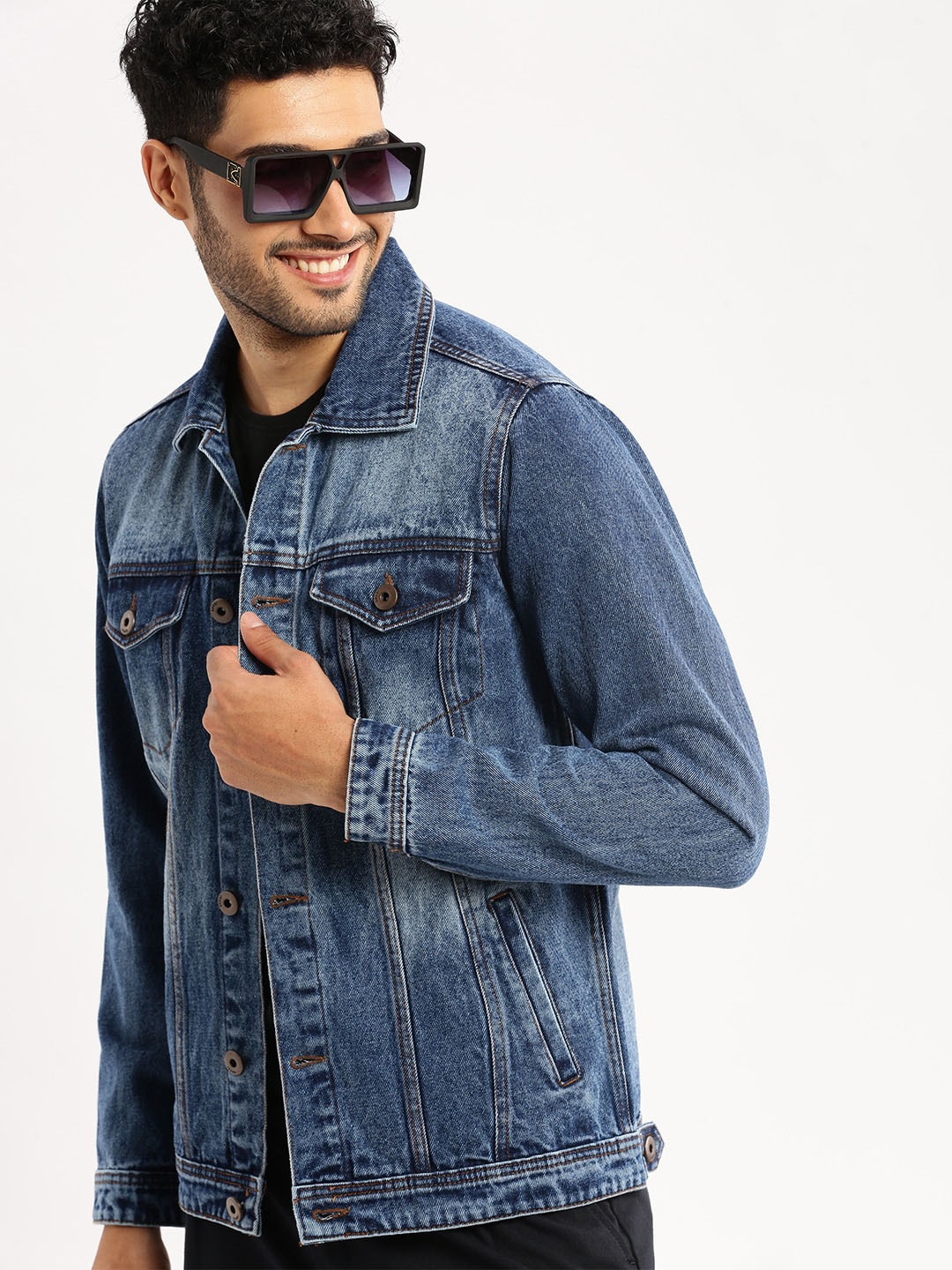 

SHOWOFF Washed Windcheater Cotton Denim Jacket, Blue