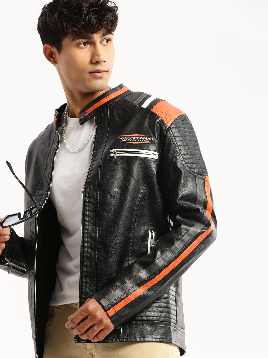 

SHOWOFF Windcheater Mock Collar Biker Jacket, Black