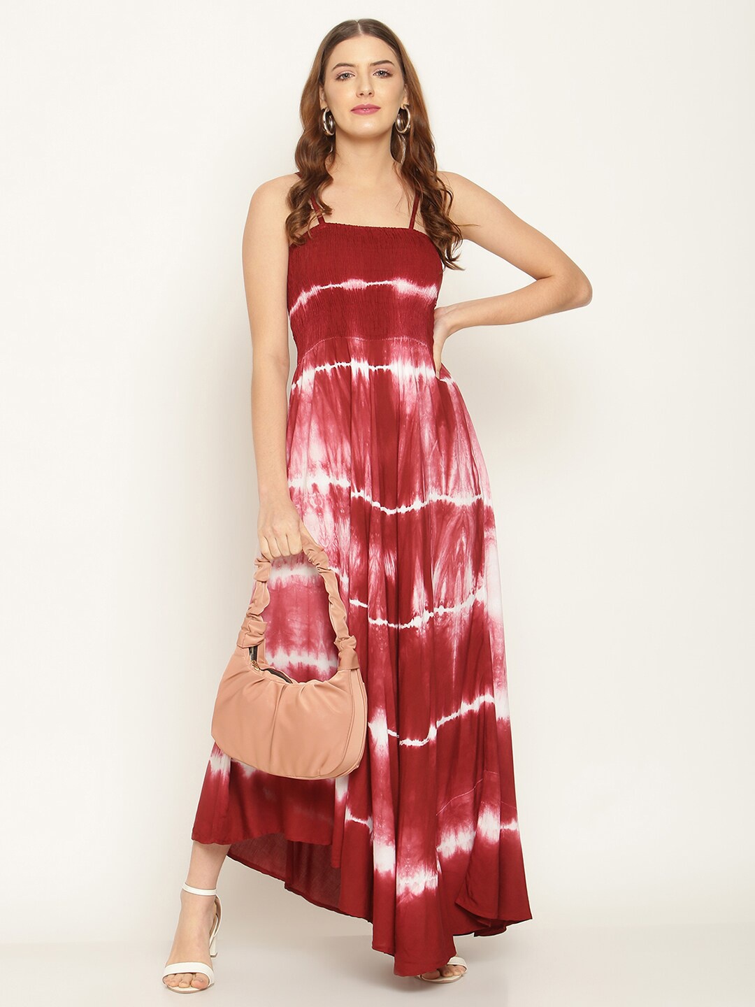 

BAESD Dyed Shoulder Straps Smocked A-line Maxi Dress, Maroon