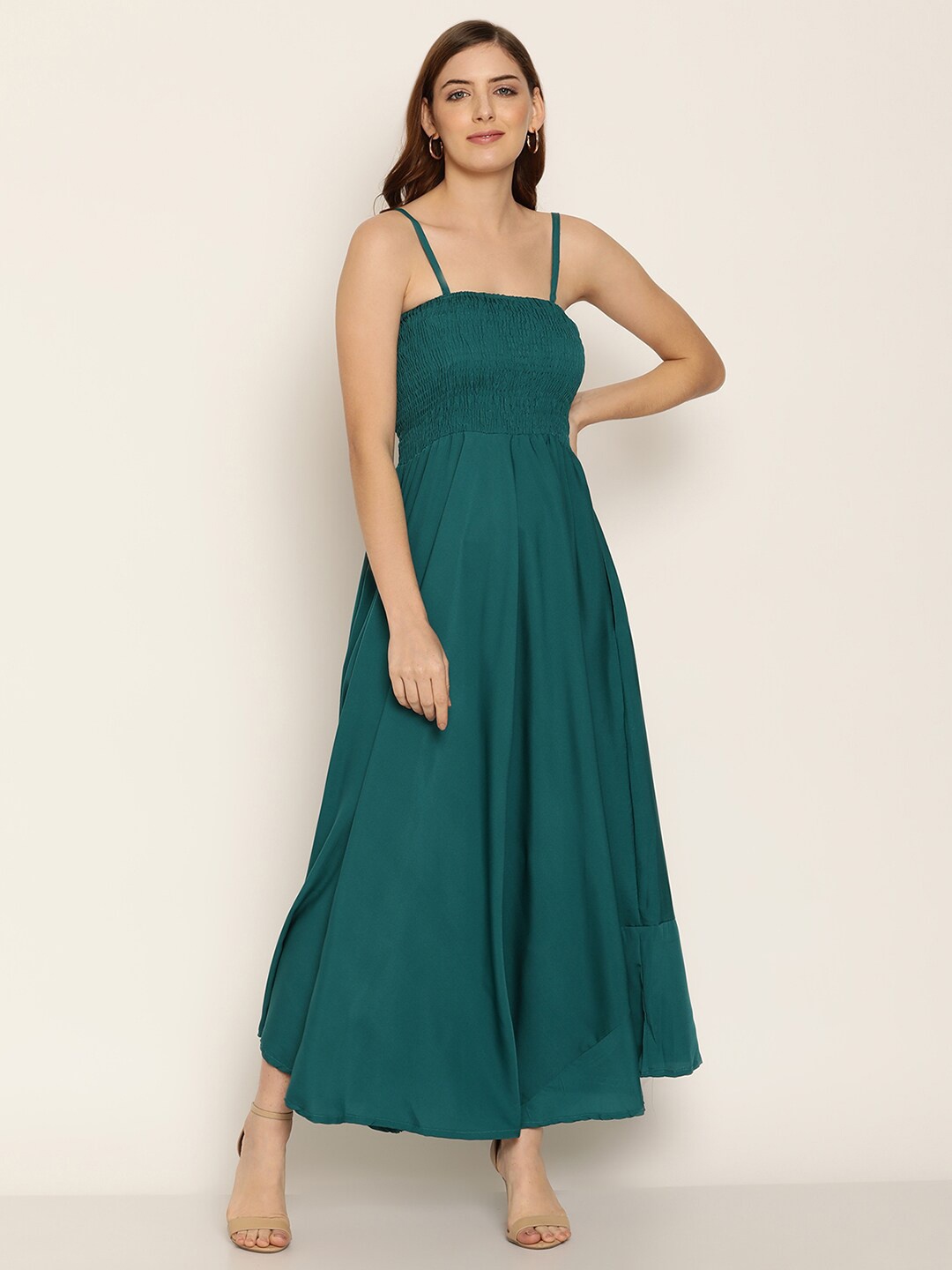 

BAESD Shoulder Straps Smocked Cotton Maxi Dress, Green