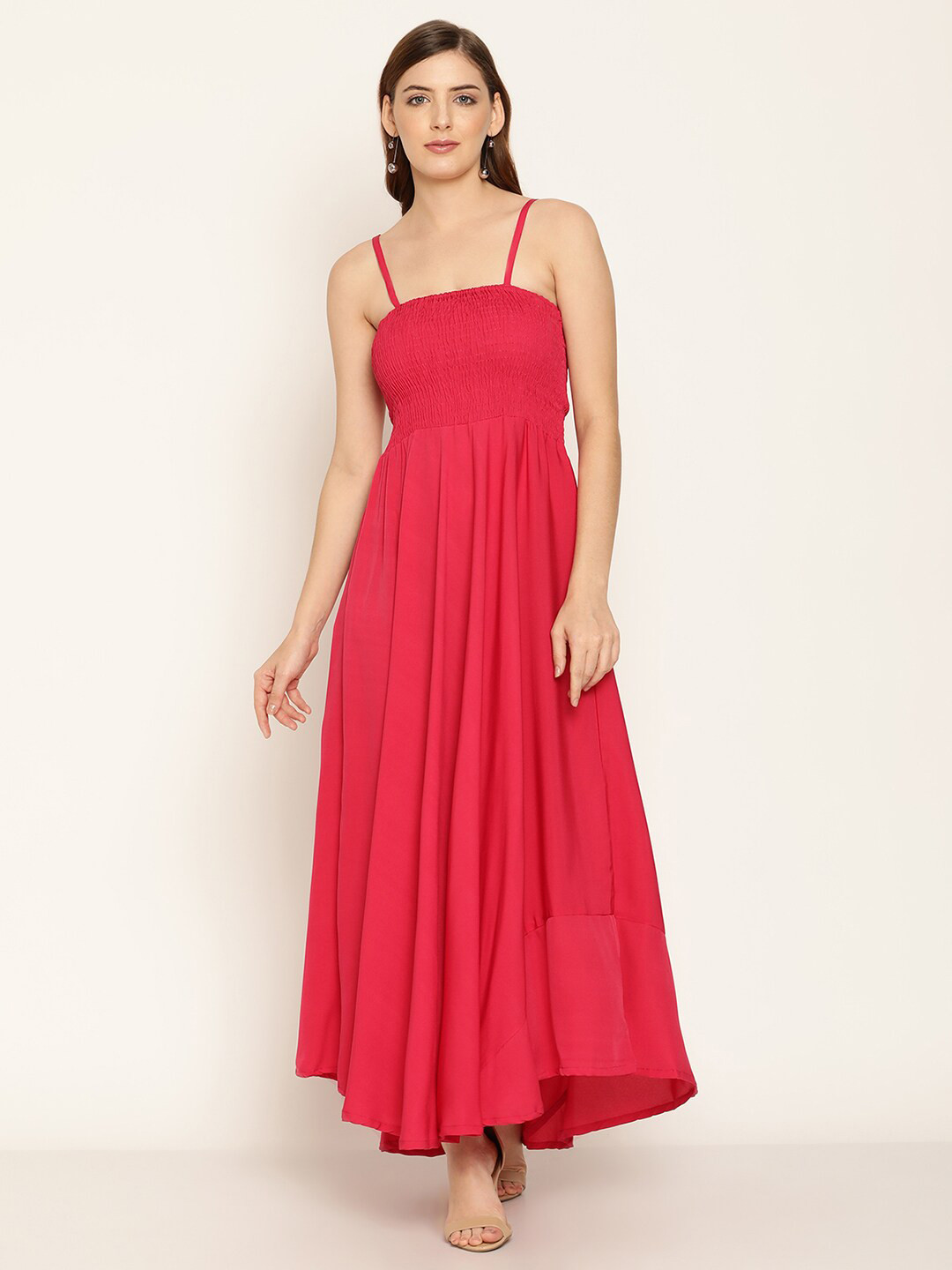 

BAESD Shoulder Straps Smocked A-Line Maxi Dress, Pink