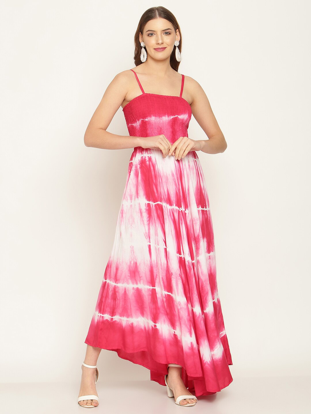 

BAESD Tie and Dye Smocked Cotton A-Line Maxi Dress, Pink