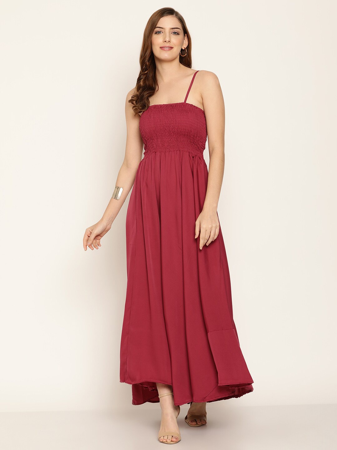

BAESD Shoulder Straps Smocked A-line Maxi Dress, Purple