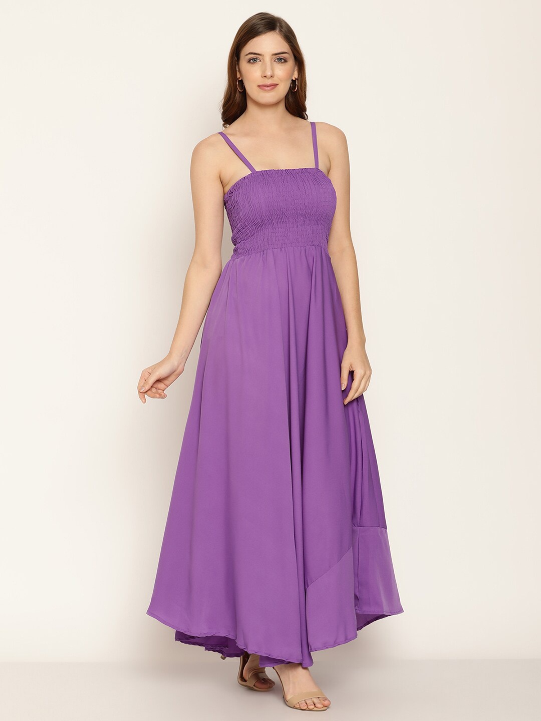 

BAESD Shoulder Straps Smocked Detailed Cotton Maxi Dress, Purple