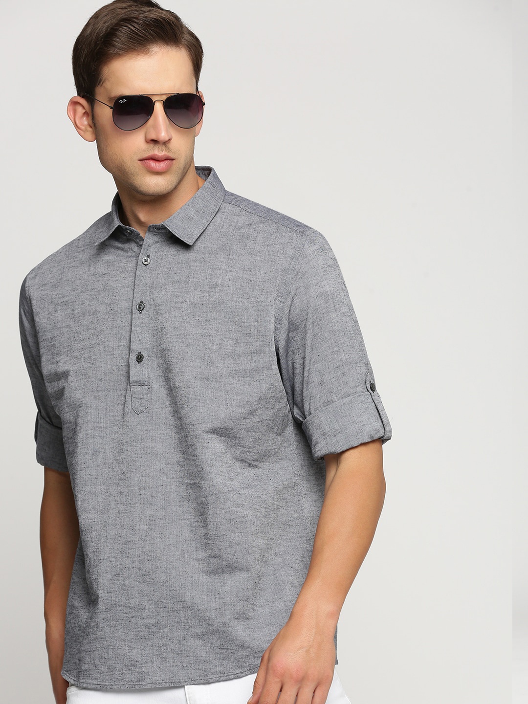 

SHOWOFF Shirt Collar Linen Shirt, Grey