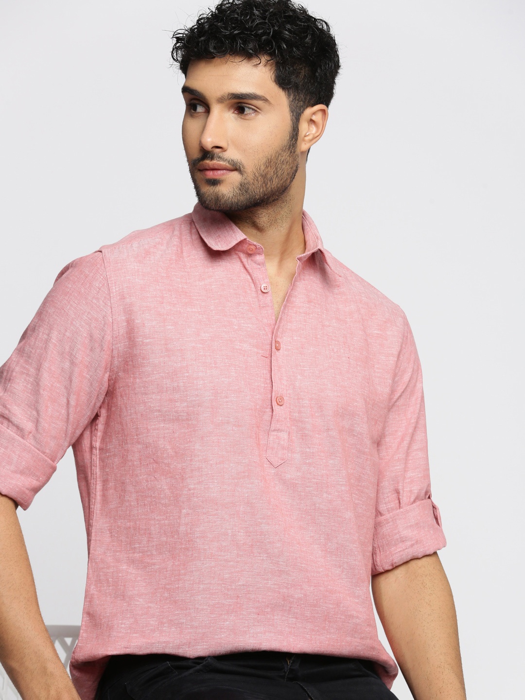 

SHOWOFF Shirt Collar Linen Pathani Shirt, Red