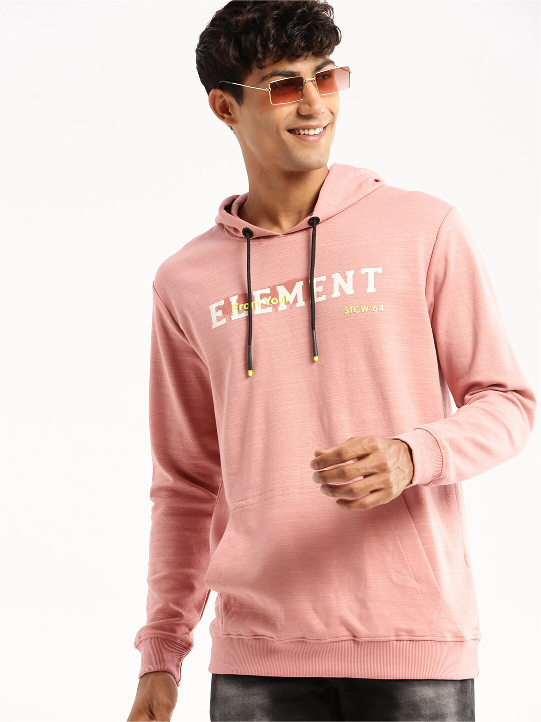 

SHOWOFF Typography Printed Hooded Cotton Slim Fit Pullover, Peach