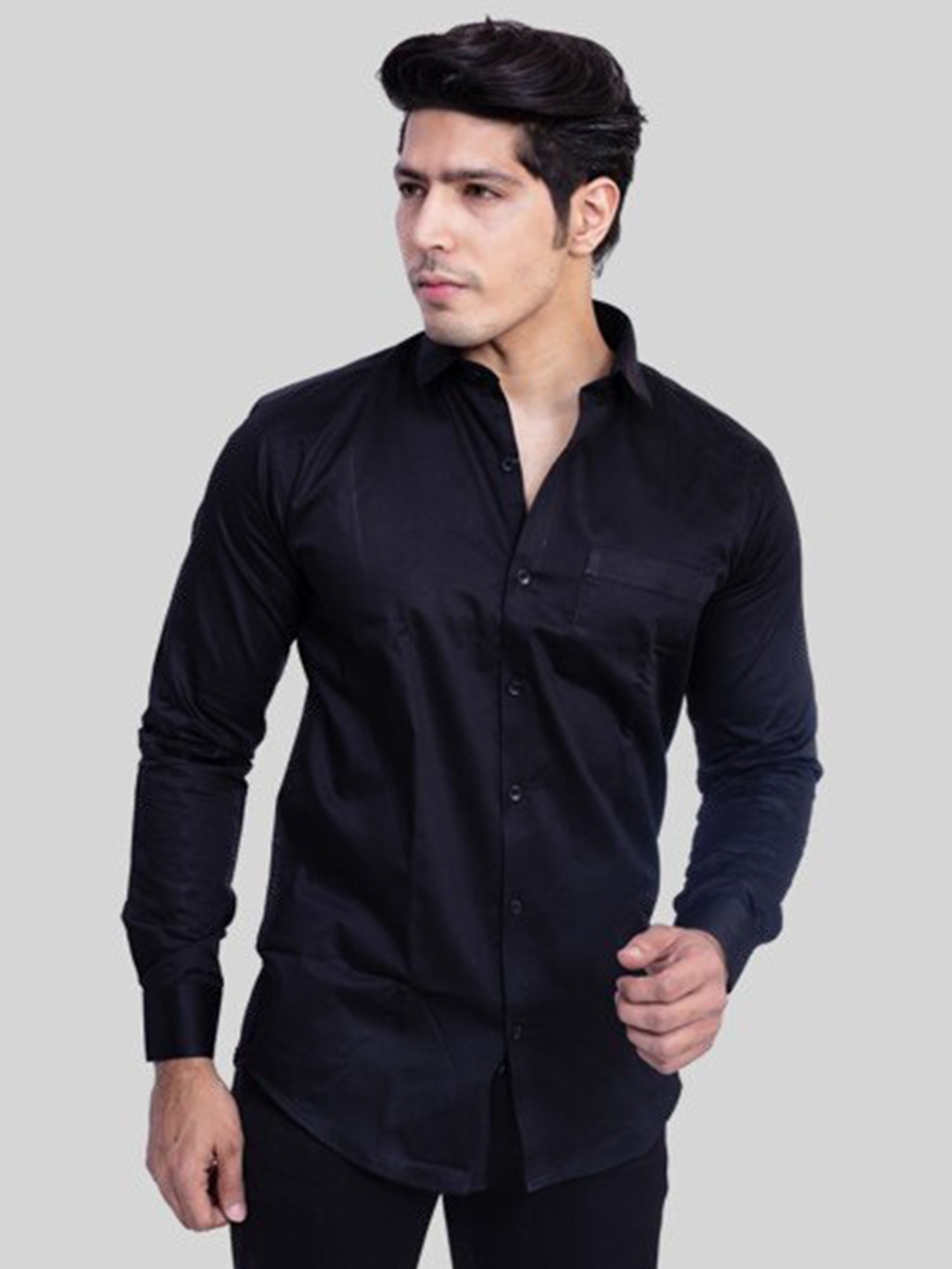 

INDIAN THREADS Slim Fit Long Sleeves Cotton Casual Shirt, Black