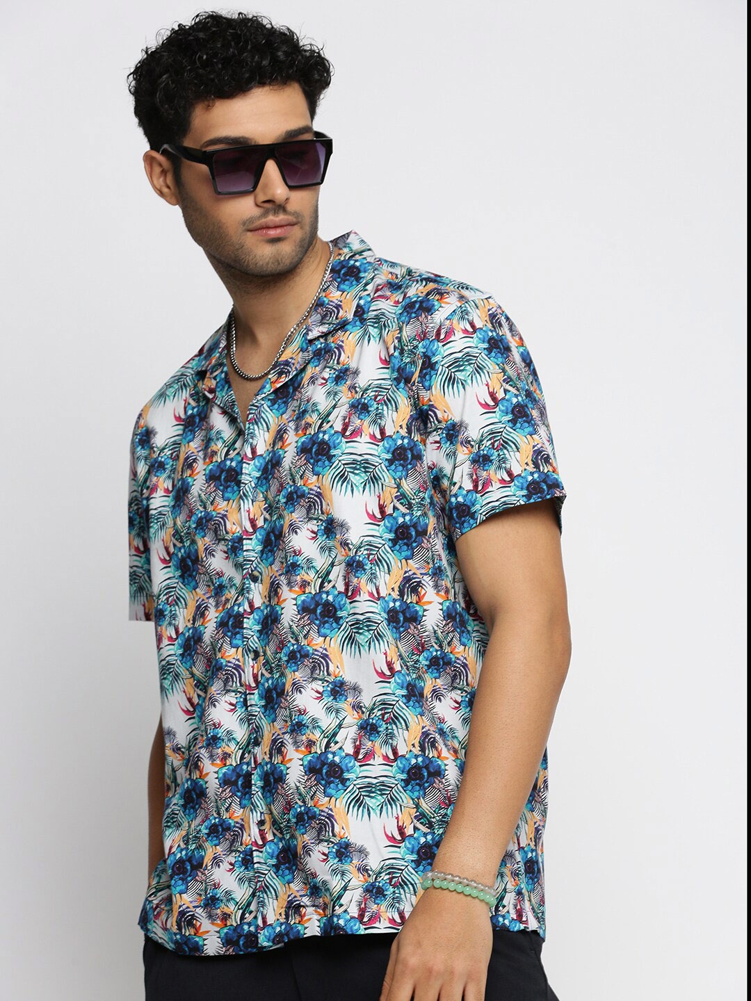 

SHOWOFF Floral Printed Premium Cotton Casual Shirt, Blue