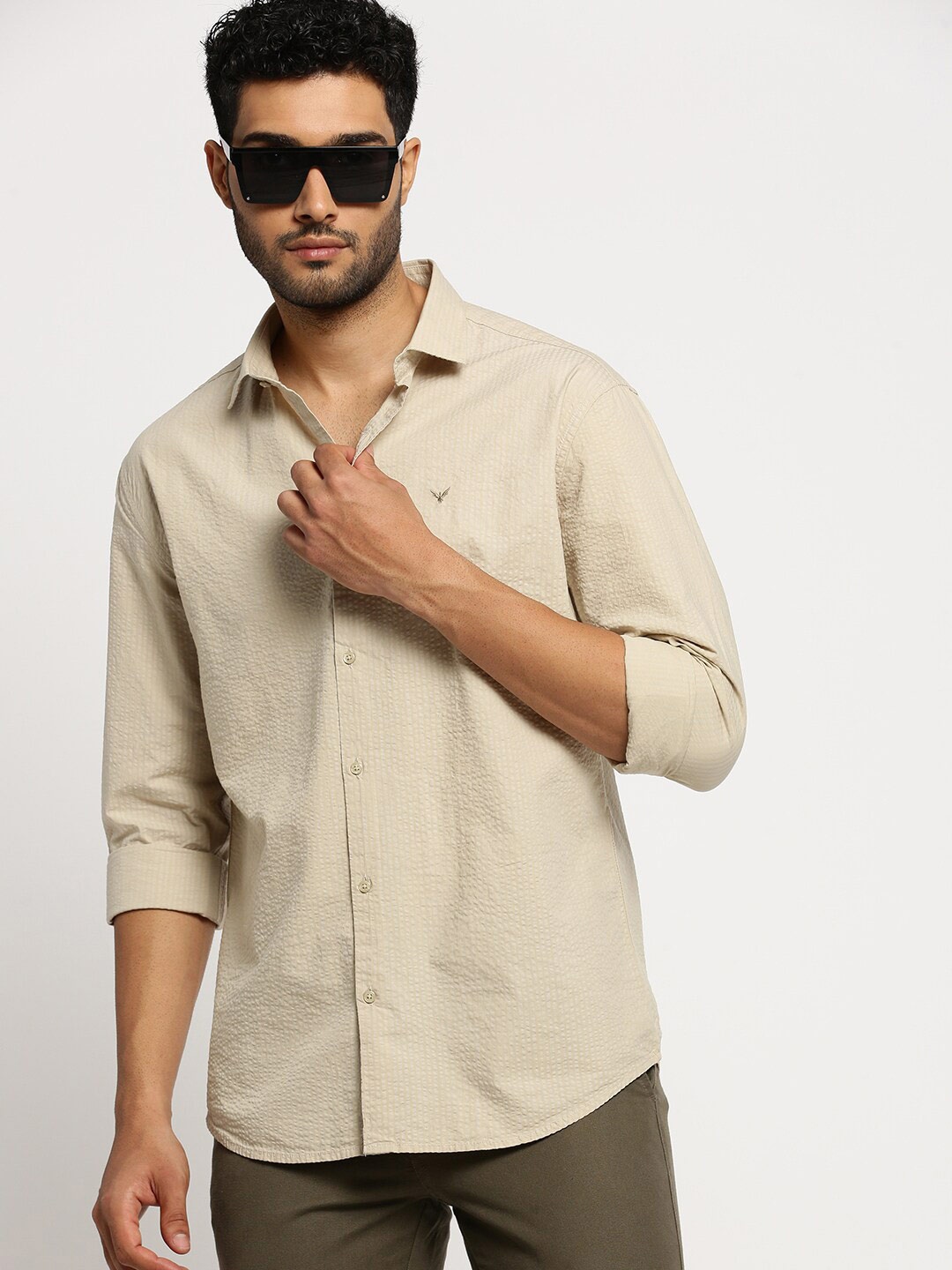 

SHOWOFF Standard Slim Fit Cotton Casual Shirt, Cream
