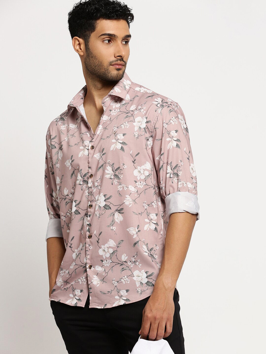 

SHOWOFF Floral Printed Standard Slim Fit Cotton Casual Shirt, Peach