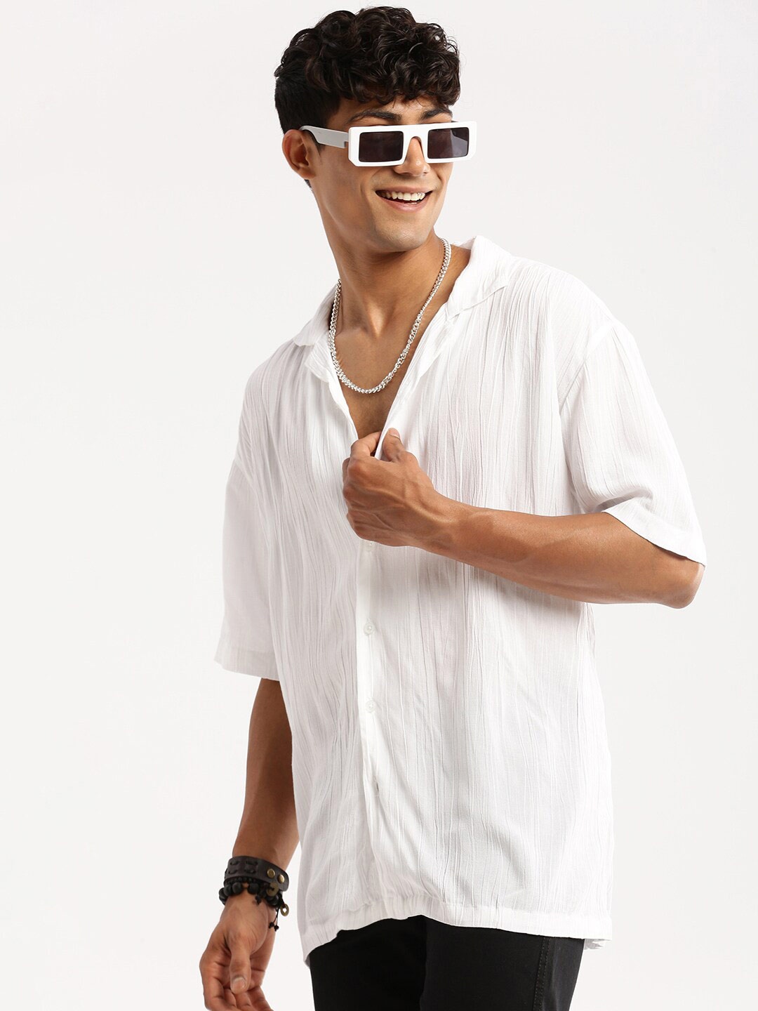 

SHOWOFF Comfort Cuban Collar Cotton Shirt, White