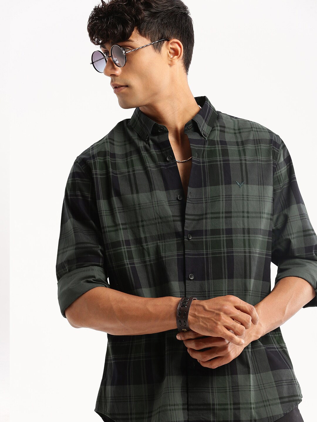 

SHOWOFF Tartan Checks Standard Slim Fit Cotton Casual Shirt, Green