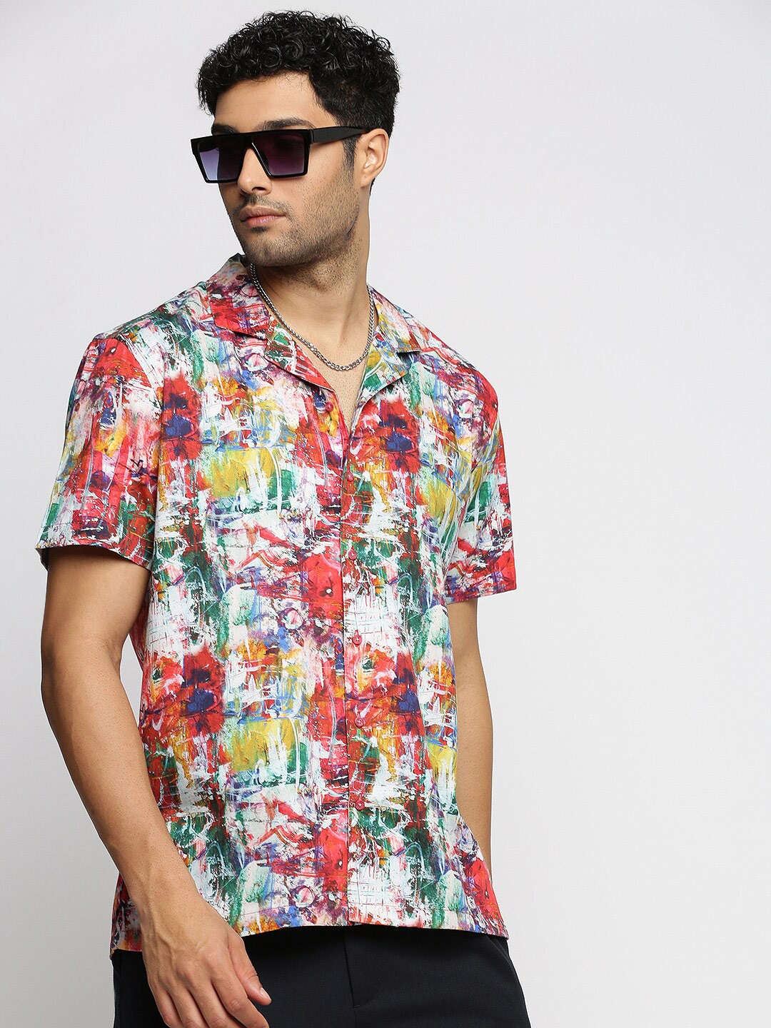 

SHOWOFF Abstract Printed Premium Twill Cotton Casual Shirt, Coral