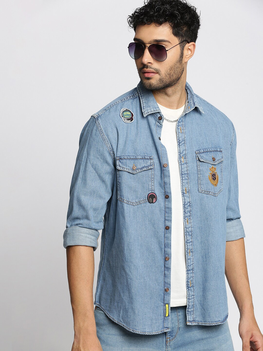 

SHOWOFF Comfort Fit Denim Weave Oversized Cotton Shacket, Blue
