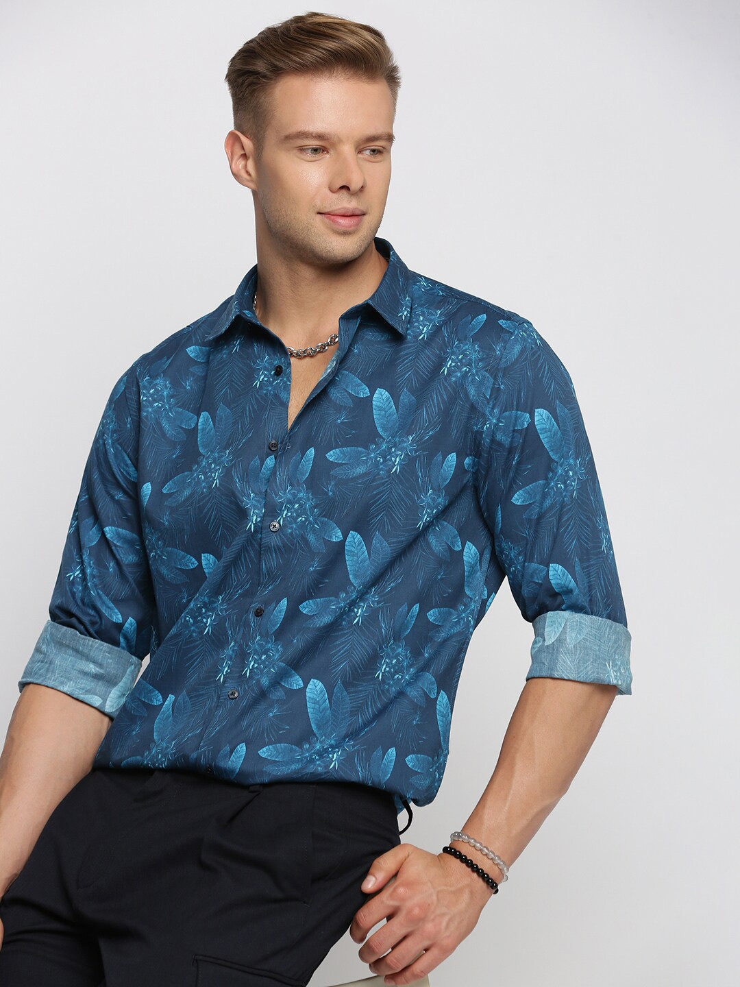 

SHOWOFF Smart Slim Fit Floral Opaque Printed Casual Shirt, Blue