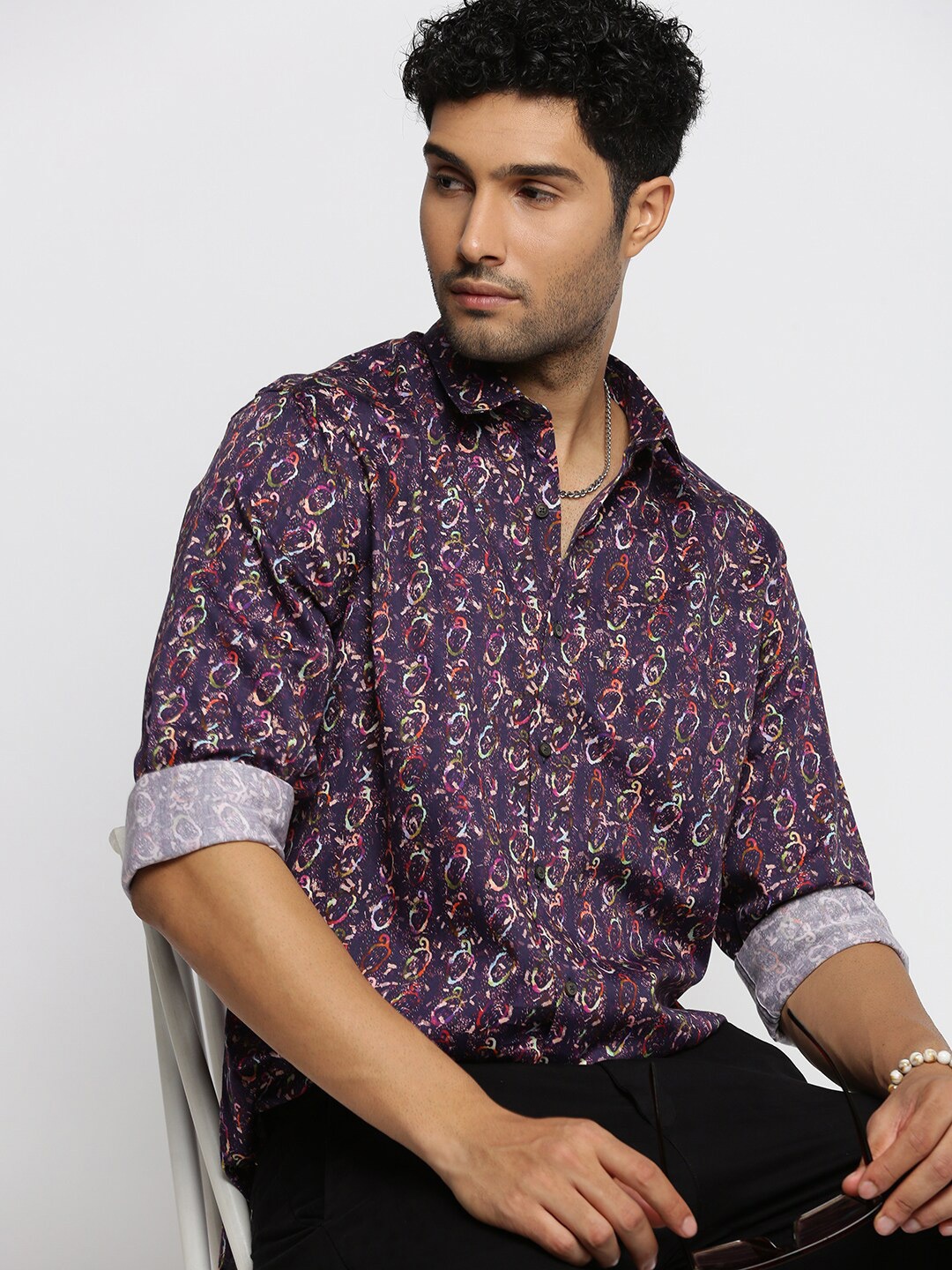 

SHOWOFF Abstract Printed Smart Slim Fit Cotton Casual Shirt, Purple