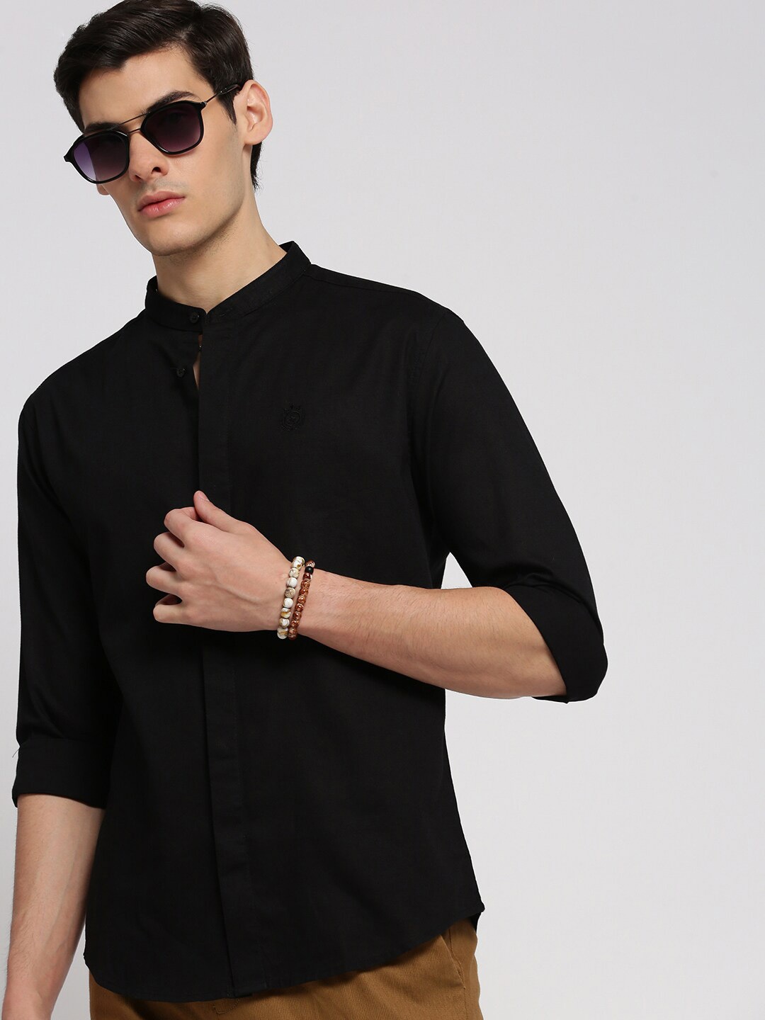 

SHOWOFF Premium Slim Fit Mandarin Collar Casual Shirt, Black