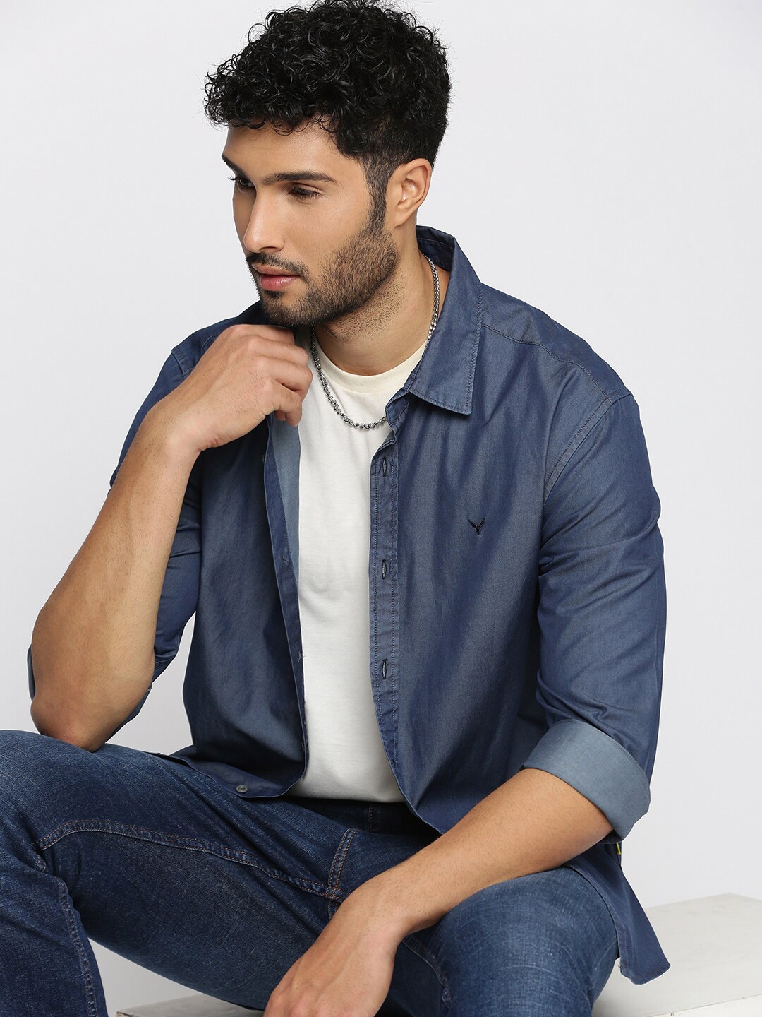 

SHOWOFF Comfort Spread Collar Cotton Casual Shirt, Navy blue